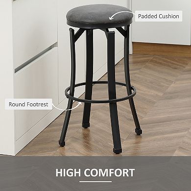 Bar Stools Set Of 2 Vintage Barstools W/ Footrest For Dining Room Dark Grey