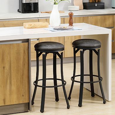 Bar Stools Set Of 2 Vintage Barstools W/ Footrest For Dining Room Dark Grey