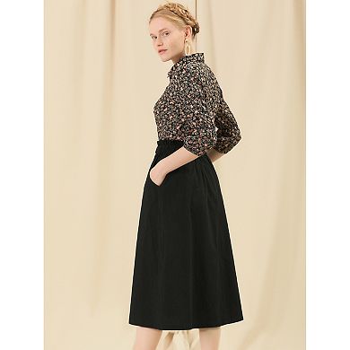 Women's Solid Color Peasant Elastic Waist Ruffle Midi Skirt
