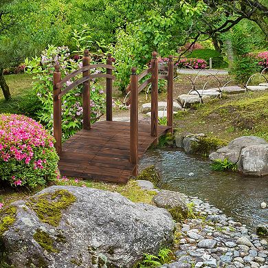 Backyard & Garden Outdoor Fir Wooden Footbridge For Streams & Lakes, Stained