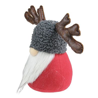 14" Red and Gray Santa Gnome with Moose Antlers Christmas Table Top Decoration