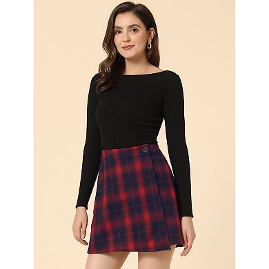 Women's Casual High Waist Button Plaid Layers Mini Skirt
