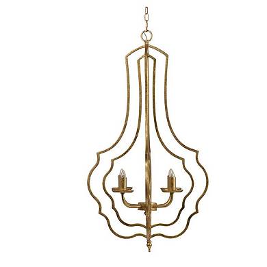 35" Gold and Clear Antique Style Four-Light Chandelier