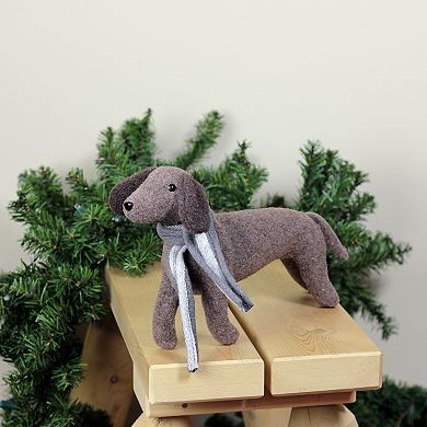7.5” Plush Brown Dachshund Dog with Scarf Christmas Decoration