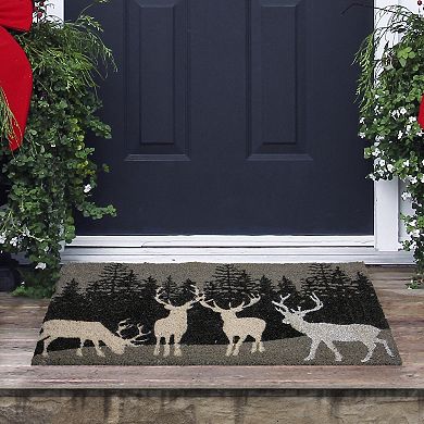 Natural Coir Rectangular Forest Reindeer Christmas Doormat 18" x 30"