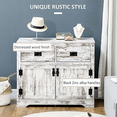 Rustic Kitchen Cabinet Storage Cabinet With 2 Drawers And 2 Cupboards, White