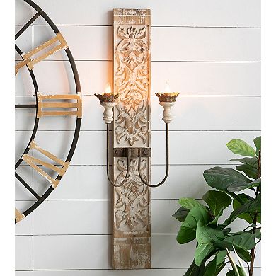 45" Brown Wood and Metal Two Light Wall Sconce