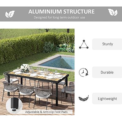 Aluminum Outdoor Patio Dining Table For 8 For Garden Lawn Backyard, Natural