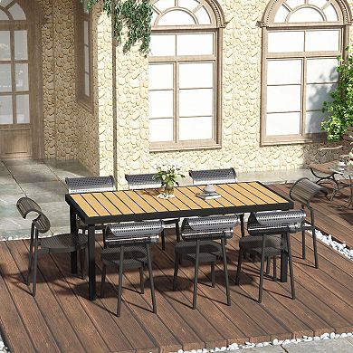 Aluminum Outdoor Patio Dining Table For 8 For Garden Lawn Backyard, Natural