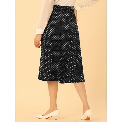 Women's Elastic Waist Zipper Polka Dots Casual Midi Skirt