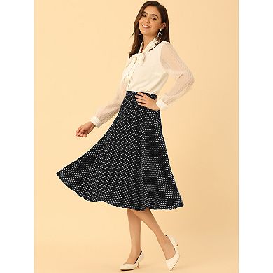 Women's Elastic Waist Zipper Polka Dots Casual Midi Skirt