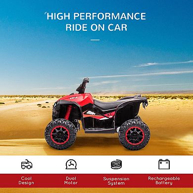 Aosom 12V Kids ATV Quad Car with Forward & Backward Function, Four Wheeler for Kids with Wear-Resistant Wheels, Music, Electric Ride-on ATV for Toddlers Ages 3-5 Years Old, Red