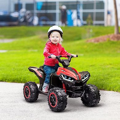 Aosom 12V Kids ATV Quad Car with Forward & Backward Function, Four Wheeler for Kids with Wear-Resistant Wheels, Music, Electric Ride-on ATV for Toddlers Ages 3-5 Years Old, Red