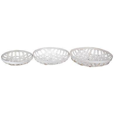 Set of 3 Snow White Round Lattice Tobacco Table Top Baskets