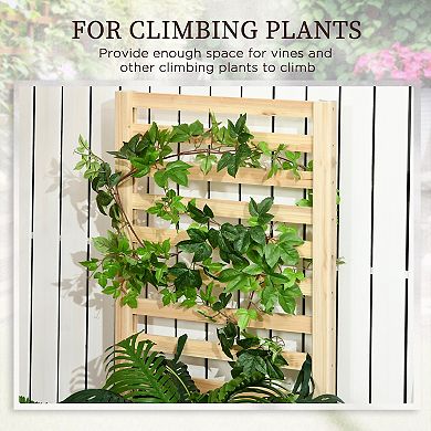 Outsunny 43" Raised Garden Bed Wooden Planters Box With Trellis, Natural