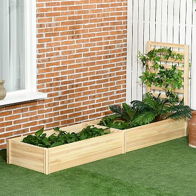 Outsunny 43" Raised Garden Bed Wooden Planters Box With Trellis, Natural