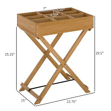 Outsunny Raised Garden Bed with 9 Pockets and Bed Liner, Wood Herb Garden