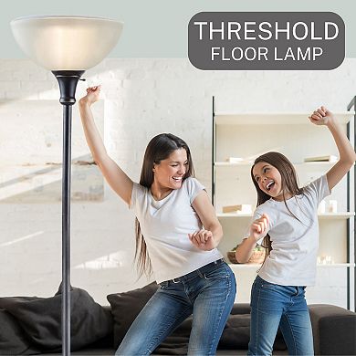 Threshold Floor Lamp For Living Room By Light Accents - Traditional Standing Pole Light With Dome Glass Shade  Upward Torchiere 71.2" Tall - (Bronze)