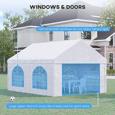 Outsunny 16ft x 13ft Party Tent Carport with Sidewalls and Double Doors