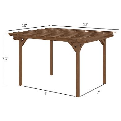 12' X 10' Wooden Pergola Outdoor Gazebo With Stable Structure, Brown