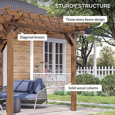 12' X 10' Wooden Pergola Outdoor Gazebo With Stable Structure, Brown