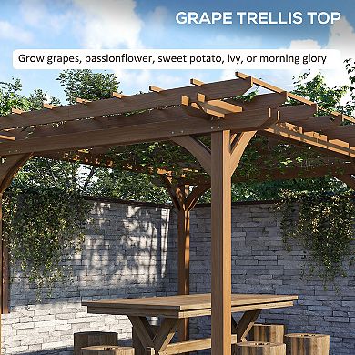 12' X 10' Wooden Pergola Outdoor Gazebo With Stable Structure, Brown