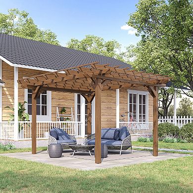 12' X 10' Wooden Pergola Outdoor Gazebo With Stable Structure, Brown