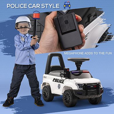 Aosom Kids Push Ride On Car with Working PA System and Horn, Police Truck Style  Foot-to-Floor Sliding Car for Boys and Girls with Under-Seat Storage, for 18 Months to 5 Years Old, White