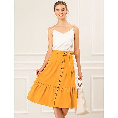 Women's Button Decor Casual High Waist Belted Ruffled Skirt