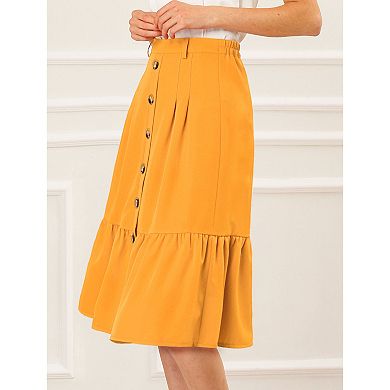 Women's Button Decor Casual High Waist Belted Ruffled Skirt