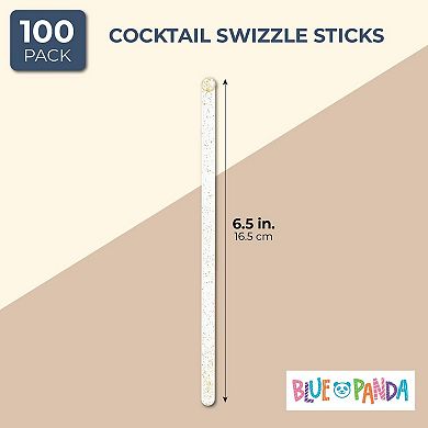 Blue Panda Gold Glitter Swizzle Stirrer for Cocktails (Pack of 100)