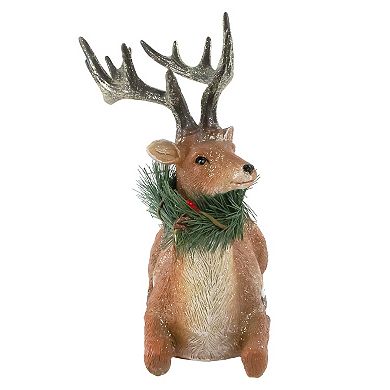 10" Glittered Brown Kneeling Deer Christmas Decoration