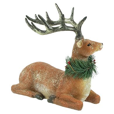 10" Glittered Brown Kneeling Deer Christmas Decoration