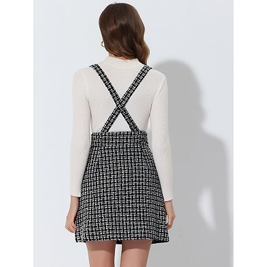 Women's Plaid Tweed Adjustable Straps Zip Bodycon Mini Suspender Skirt