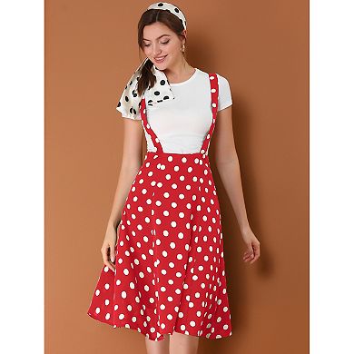 Women's Polka Dots Overall Flared Adjustable Straps Suspender Skirts
