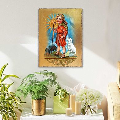 G.Debrekht Shepherd Wooden Gold Plated Religious Christian Sacred Icon Inspirational Icon Décor