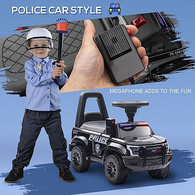 Aosom Kids Push Ride On Car with Working PA System and Horn, Police Truck Style  Foot-to-Floor Sliding Car for Boys and Girls with Under-Seat Storage, for 18 Months to 5 Years Old, Black