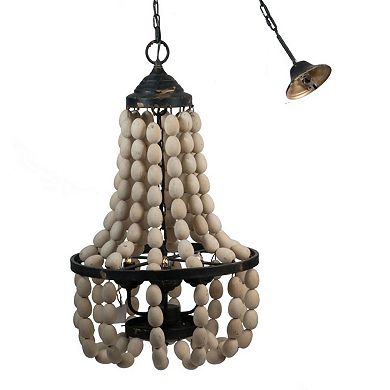 33" White and Black Large Beaded Vintage Style 4-Light Chandelier