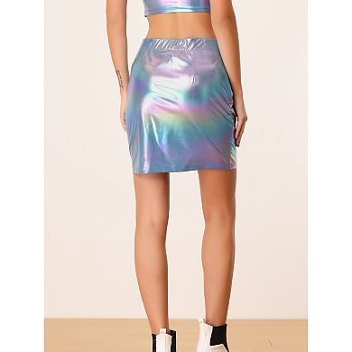 Metallic Mini Skirt For Women's Shiny Holographic Bodycon Skirt