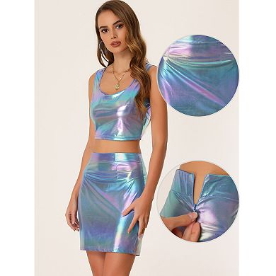 Metallic Mini Skirt For Women's Shiny Holographic Bodycon Skirt