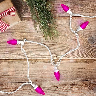 25 Count Pink LED C7 Christmas Lights  16 ft White Wire