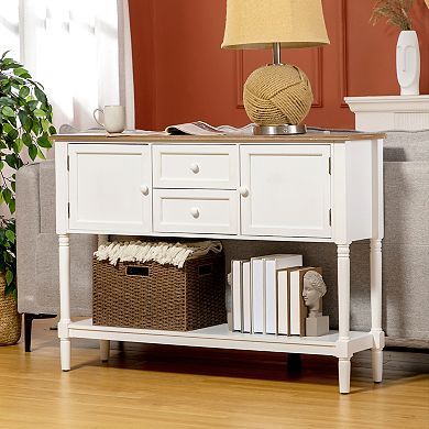 Retro Console Table W/ 2 Drawers And Cabinets For Entryway Living Room White