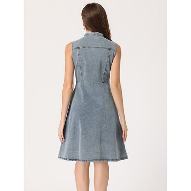 Women's Denim Dress For Women's Sleeveless Distressed Jean Midi Dress