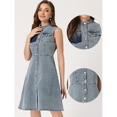 Women's Denim Dress For Women's Sleeveless Distressed Jean Midi Dress