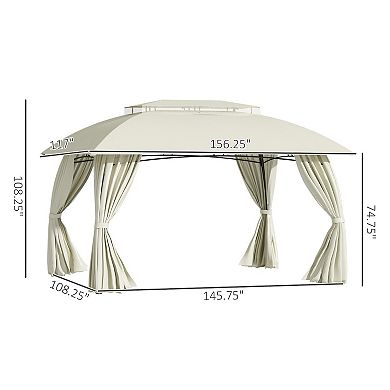 Outsunny 10' x 13' Patio Gazebo Outdoor Canopy Shelter with Sidewalls, Double Vented Roof, Steel Frame for Garden, Lawn, Backyard and Deck, Beige