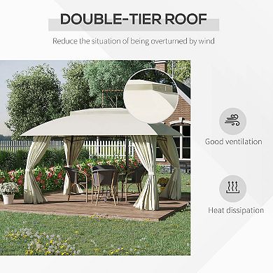 Outsunny 10' x 13' Patio Gazebo Outdoor Canopy Shelter with Sidewalls, Double Vented Roof, Steel Frame for Garden, Lawn, Backyard and Deck, Beige