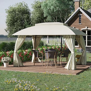 Outsunny 10' x 13' Patio Gazebo Outdoor Canopy Shelter with Sidewalls, Double Vented Roof, Steel Frame for Garden, Lawn, Backyard and Deck, Beige