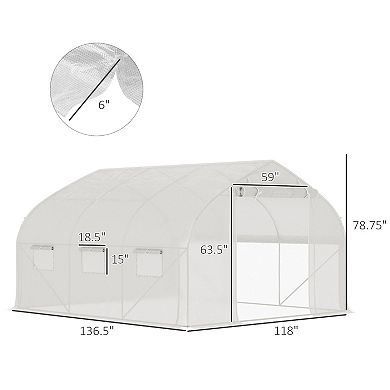 Outsunny Tunnel Greenhouse w/ Mesh Door & Roll-up Sidewalls Hot House White