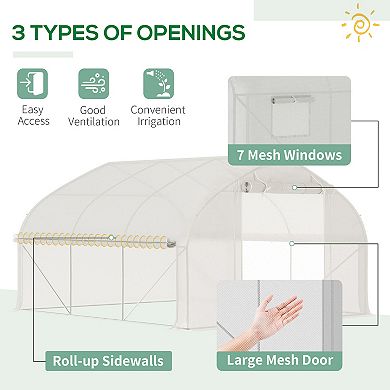 Outsunny Tunnel Greenhouse w/ Mesh Door & Roll-up Sidewalls Hot House White