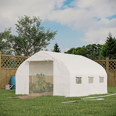 Outsunny Tunnel Greenhouse w/ Mesh Door & Roll-up Sidewalls Hot House White